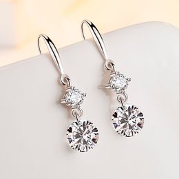 luxury clear zircon dangle earrings women girls sweet fashion S925 sterling silver bling diamond crystal nice chandelier earings ear rings earring jewelry