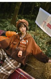 Women's Hoodies Winter Little Brown Bear Plush Coat Gradient Casual Hoodie Oversized Streetwear Women Kawaii Clothes Harajuku