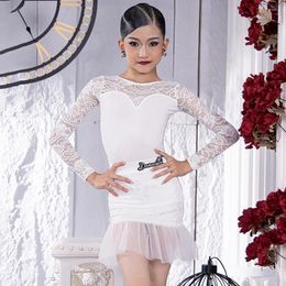 Stage Wear 2023 Kids Girls Latin Dance Dress Lace Design Child Cha Samba Rumba Performance Costumes Professional DAS659B