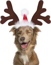 Dog Apparel Dog Elk Reindeer Antler Headband with Santa Hat Pet Christmas Costume Headwear Accessories for Dogs and Cats Large 231124