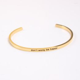 Bangle Don't Worry Be Happ Stainless Steel Engraved Positive Inspirational Quote Open Cuff Mantra Bracelet Gift For Girl