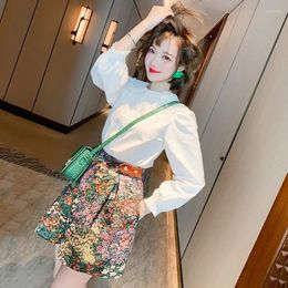 Women's Tracksuits Two-Piece Sets Lace Doll Collar Single-Breasted Loose Shirt Heavy Jacquard Shorts Suits Spring