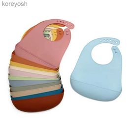 Bibs Burp Cloths Waterproof Baby Bibs Baby Stuff Cute Solid Printed Kids Bib Girl Boy Adjustable Soft Silicone Bib Baby Feeding StuffL231125