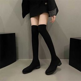 Elastic Socks and Boots for Women New Women's Versatile Long Sleeve Knitted Over Knee Mid Heel Pointed Thin Boots for High Sleeve Boots for Women 231116