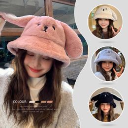 Berets HT4283 Cute Autumn Winter Hats For Women Ears Bucket Hat Ladies Warm Soft Fleece Snow Ski Cap Female Wide Brim