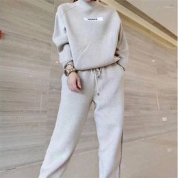 Women's Two Piece Pants Autumn And Winter Mixed Cashmere Knit Suit Thick Loose Sweater Harem Women's Fashion Two-piece (with Elastic)