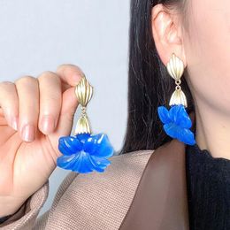 Dangle Earrings Fashion Blue Resin Flower Long Drop 2023 Designs Bohemia Handmade Petal For Women Gift