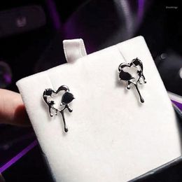 Stud Earrings 2023 Harajuku Goth Black Love Heart Hollow Metal For Women Egirl Bff Trendy Party Aesthetic Jewellery Accessories