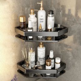 Bathroom Shelves Bathroom Shelf Shelves Punch-free Corner Rack Wall Mounted Shampoo Storage Aluminium Holder Kitchen Bathroom Organiser Accessorie 231124