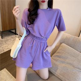 Women's Tracksuits Summer Sets Women Casual Loose Two Pieces Short Sleeve T Shirts And High Waist Pants Suits