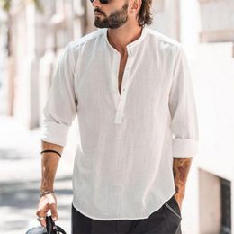 Men's Casual Shirts Stylish Spring Shirt Simple Style Men Stand Collar Pure Color Dress-up