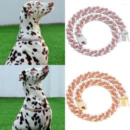 Dog Collars Chain Pink White Diamond Cuban Collar Walking Metal With Design Secure Buckle Iced Out Pet Jewellery Gift