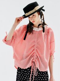 Women's Blouses Imakokoni Original Red Plaid Shirt Bubble Sleeve Women's Summer Design Sense Niche Short 234095