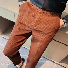 Men's Pants 2023 High Waist Waffle Business Casual Suit For Men Clothing Slim Fit Formal Wear Trousers 36