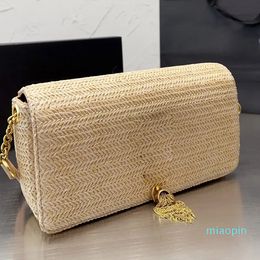 Straw Envelope Bags Crossbody Bag Summer Beach Woven Handbags Chain Leather Shoulder Strap Metal Hardware Letter Tassel Hasp Interior Zipper Pocket Clutch Purs