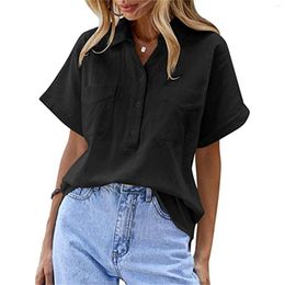 Women's Blouses Cotton Linen Shirts Women Solid Loose Button Pullover Tops Summer Oversize V Neck Camisas Blusas Harajuku Office Ropa De