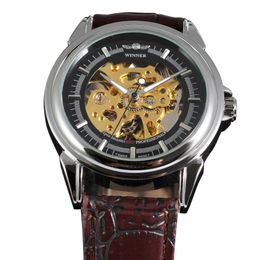 Wristwatches Top Brand Men Watches Luxury Mechanical Skeleton Watch Black Fashion Casual Design Roman Number Dial Designer RelogioWristwatch
