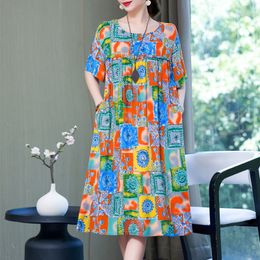 Casual Dresses Women Summer Dresses Cotton Vintage Dress Fashion Plus Size Short Sleeve Femme Casual Print Dresses 230425