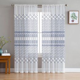 Curtain Line Texture Gradient Blue TextureTulle Curtains Decoration Modern Chiffon Sheer Voile Kitchen Bedroom Window