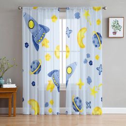 Curtain Space Cartoon Rocket Moon Stars Elements Sheer Curtains For Living Room Tulle Window Bedroom Kitchen Veil Drapes