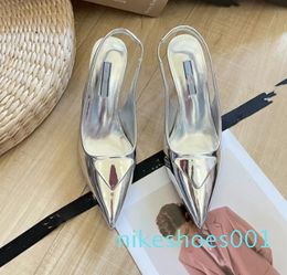 Slingback Women Heels Dress Shoes Designer Triangle logo Pumps Black Leather Pointed Toe Sandals Slingbacks Pump WhiteHeel Comfy Fashion Loafer Sandal