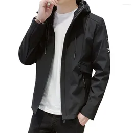 Men's Jackets Men Outerwear Hooded Coat With Zipper Placket Pockets Outwear For Autumn Winter