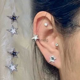 Stud Y2K Shinning Pentagram Star Stud Earring for Women Egirl 90s Black White Pink Helix Piercing Ear Bone Jewelry Accessories YQ231125