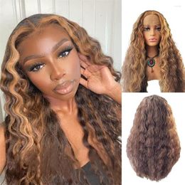 Brown Loose Wave Lace Front With Highlights Blonde Water Wavy Synthetic For Black Women Daily Wear Heat Fiber