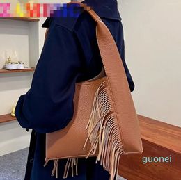 Evening Bags Large Capacity Shoulder Side For Women Soft Tassel Leather Handbags And Purse Trend Simple Female Travel Tote