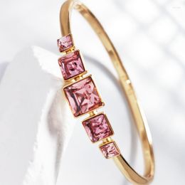 Bangle Luxury Bangles For Women 2023 Made With Austrian Crystal Trending Square Design Gold Colour Girls Christmas Bijoux Gifts