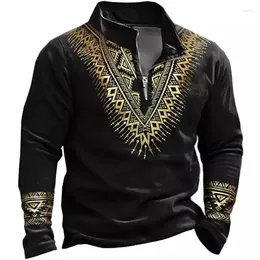 Men's Hoodies Ethnic Style Zippered Sweater 3d Totem Print High-Quality Vintage Clothing Oversized Top Autumn Outdoor Sports Shirt