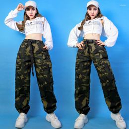 Stage Wear Hip-Hop Group Dance Performance Clothing Female Jazz Loose Hooded Blouse Camouflage Overalls Outfits SL5535