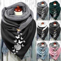 Scarves Winter Keep Warm Scarf For Women Elegant Print Button Soft Shawl Warp Plus Velet Neck Protection Scarve