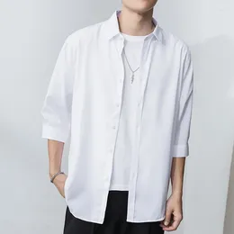 Men's Casual Shirts Summer Korean Fashion Shirt Harajuku White Men Top Quality Classic Seven-point Sleeve Vintage Button Blouses