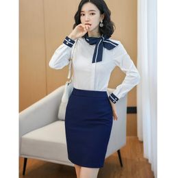 Women's Blouses & Shirts 2023 Office Ladies White Women 2 Piece Skirt And Top Sets Long Sleeve Work Wear Clothes