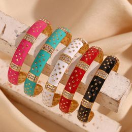 Bangle Colorful Enamel Retro Ethnic Style C-shaped Bracelet Hypoallergenic 316L Stainless Steel Accessories 18K Gold Plated Jewelry