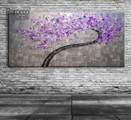 Modern Simple Style Purple Flowers Painting Pure Hand Painted Oil Painting on Canvas Wall Art Home Decoration Gift4343355