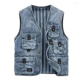 Men's Vests Denim Vest Jacket Clothing Casual Jean Black Coats S For Men Winter Militaire Multi-pocket Sleeveless Work