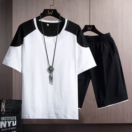 Men's Tracksuits Men Summer 2 Piece Set Tshirt and Shorts Sweatsuit Casual Short Sleeve Breathable Cotton Mens Outfit Set Fashion Sportswear 230425