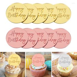 Festive Supplies 10pcs Happy Birthday Cupcake Toppers Gold Acrylic Circle Dessert Cake DIY Decorations Insert Card Kids Party