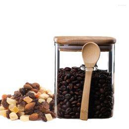 Storage Bottles Glass Jar With Wooden Spoon Tank Food Canister Clear Container For Serving Coffee