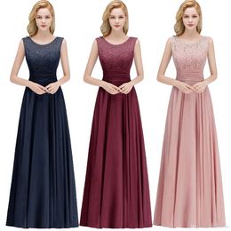 New Cheap Real Image Scoop Neck Abiti da sera Chiffon Top in pizzo increspato senza maniche Prom Party Gown Abiti da cerimonia per occasioni formali CPS1068 J0425