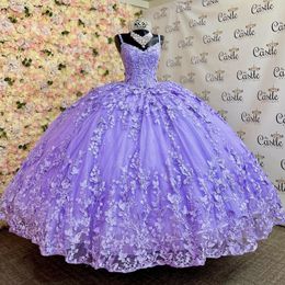 Lavender Shiny V-Neck Ball Gown Quinceanera Dresses Spaghetti Strap Appliques Lace Bow Beads With Cape Vestido De 15 Anos Sweet 16