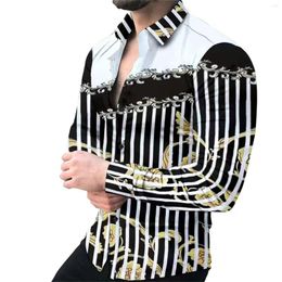 Men's Casual Shirts Social Vintage For Men Oversized Shirt Luxury Gold Print Long Sleeve Tops Men's Clothing Designer Cardigan Blouses