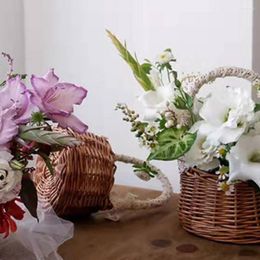 Decorative Flowers Basket Flower Wicker Woven Baskets Wedding Rattan Storage Picnic Girlcandyfor Gift Lace Easter Handle Hamper Fruit