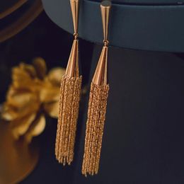 Dangle Earrings 925 Silver Needle Vintage Metal Style 18K Gold Color Brass With Zircon Tassel Temperament Niche Jewelry
