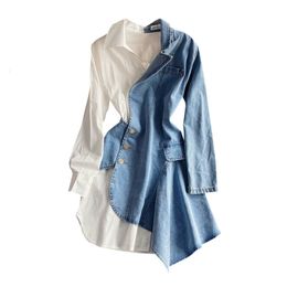 Maternity Dresses Spring fashion irregular denim stitching longsleeved shirt Female suit personality dress Women 230424