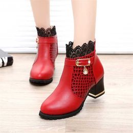 Boots Autumn winter Martin boots high heel womens short THICK HEEL ANKLE BOOTS sexy lace round head shoes 230830