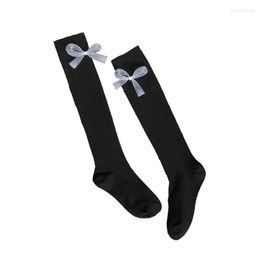 Women Socks 2023 Handmade Three-Dimensional Bow-Knot Basic Knee-High Thin Black Sweet Girls Campus Simple