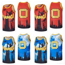 Basketball 0 Rampage Jerseys Movie SKYLINE City The Rampage Video Game Retro HipHop University For Sport Fans Breathable Pure Cotton Retire Red Blue College Team
